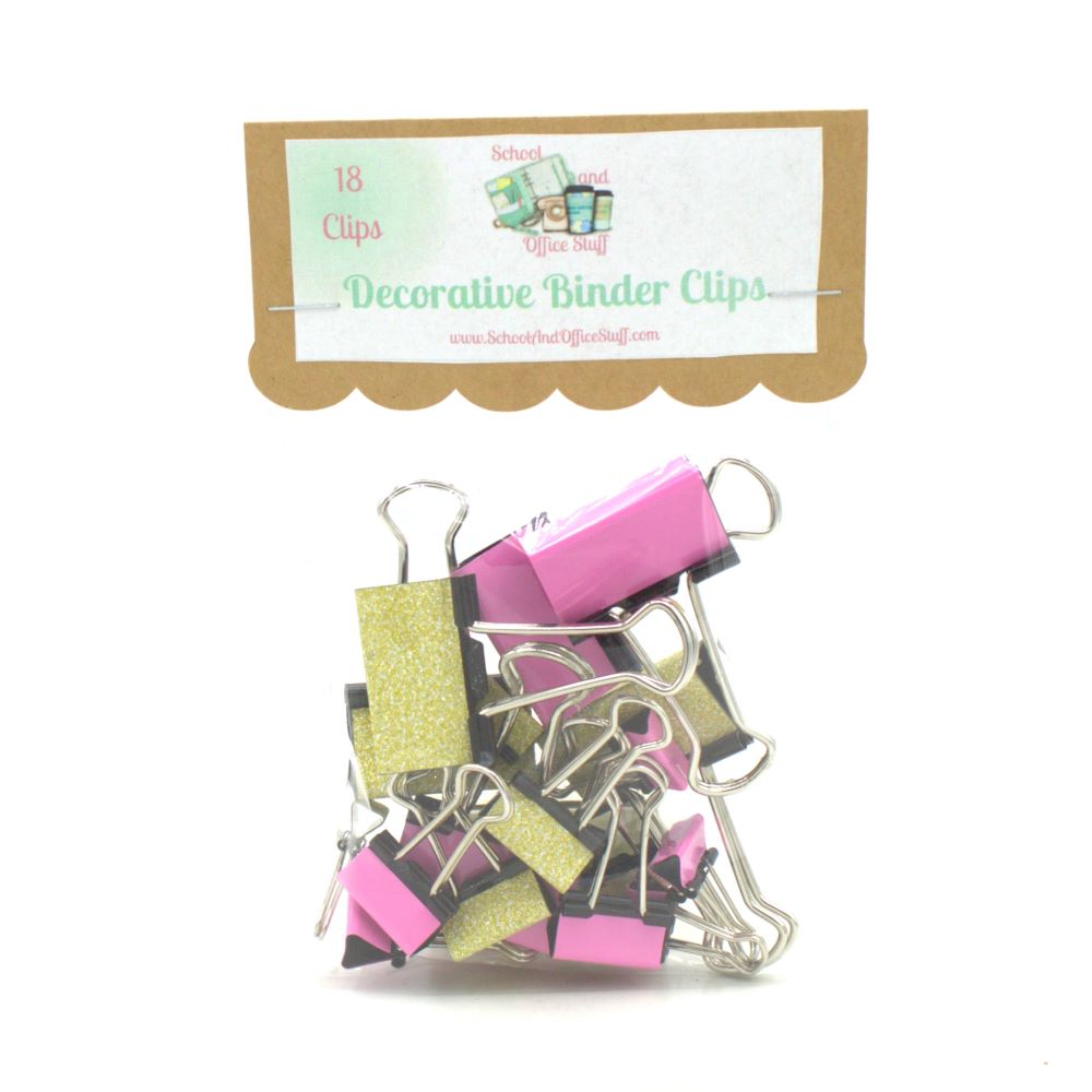 Pink and Gold Glitter Binder Clips