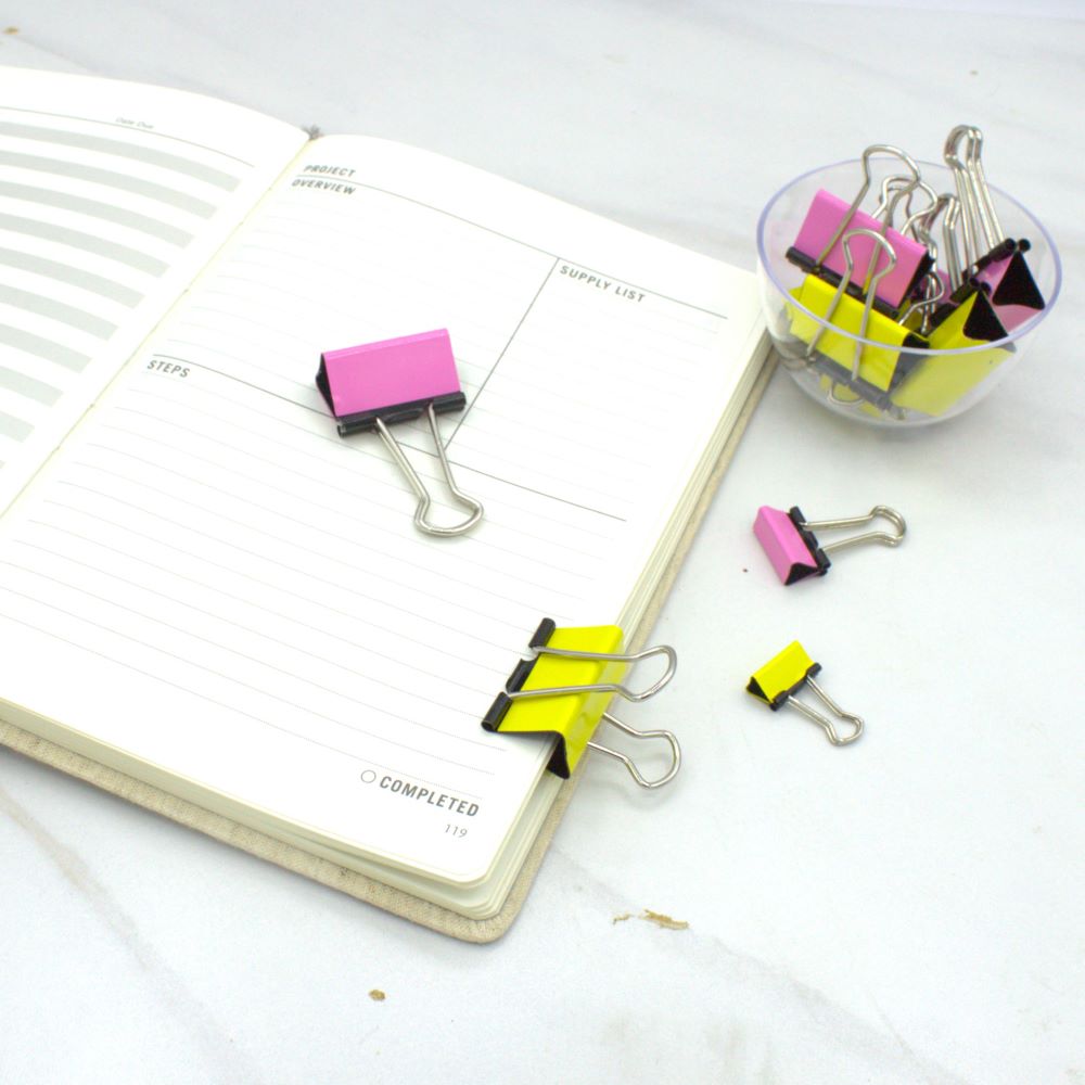 Pink and Yellow Binder Clips