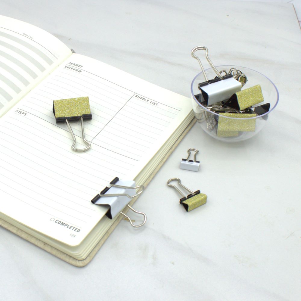 White and Gold Glitter Binder Clips