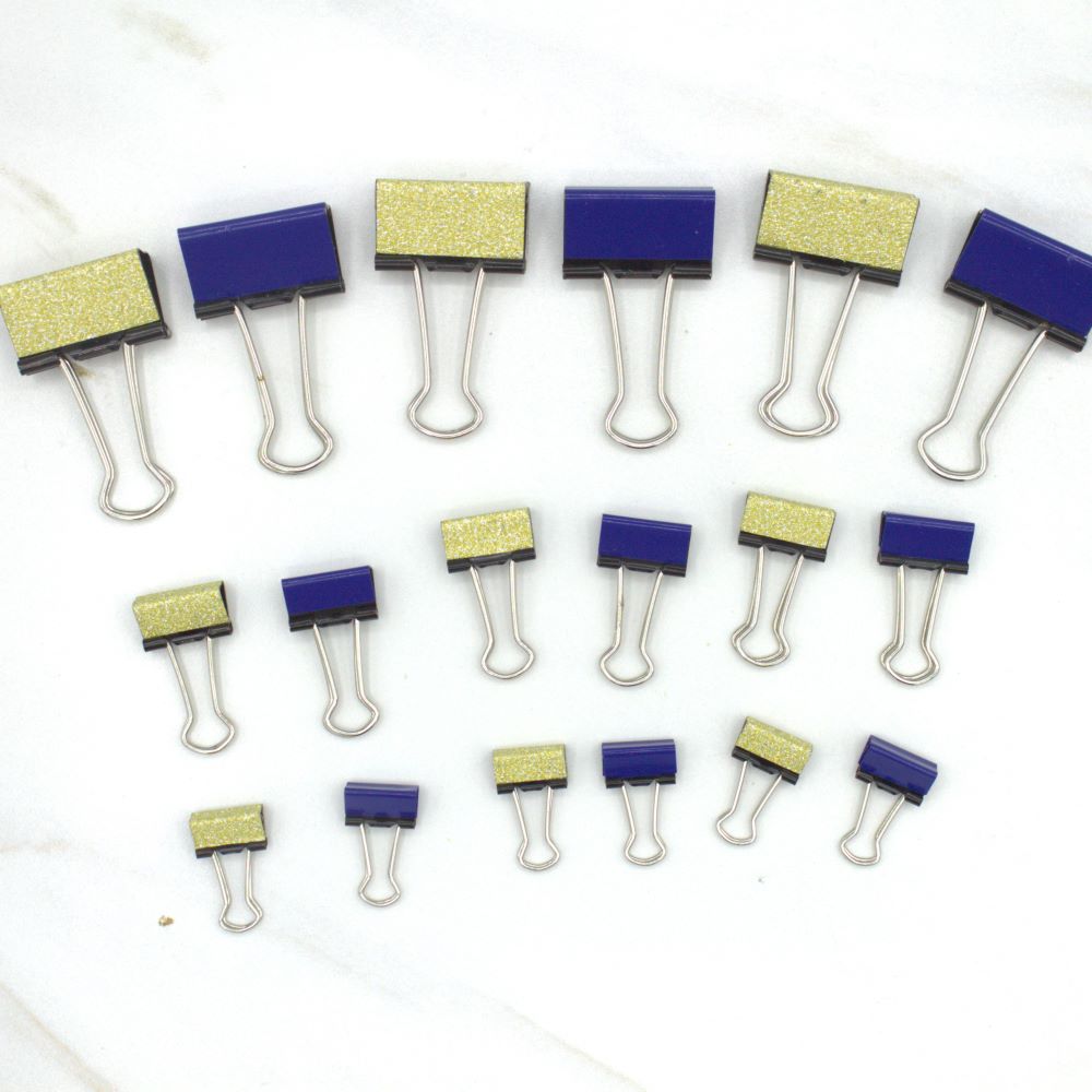 Navy Blue and Gold Glitter Binder Clips