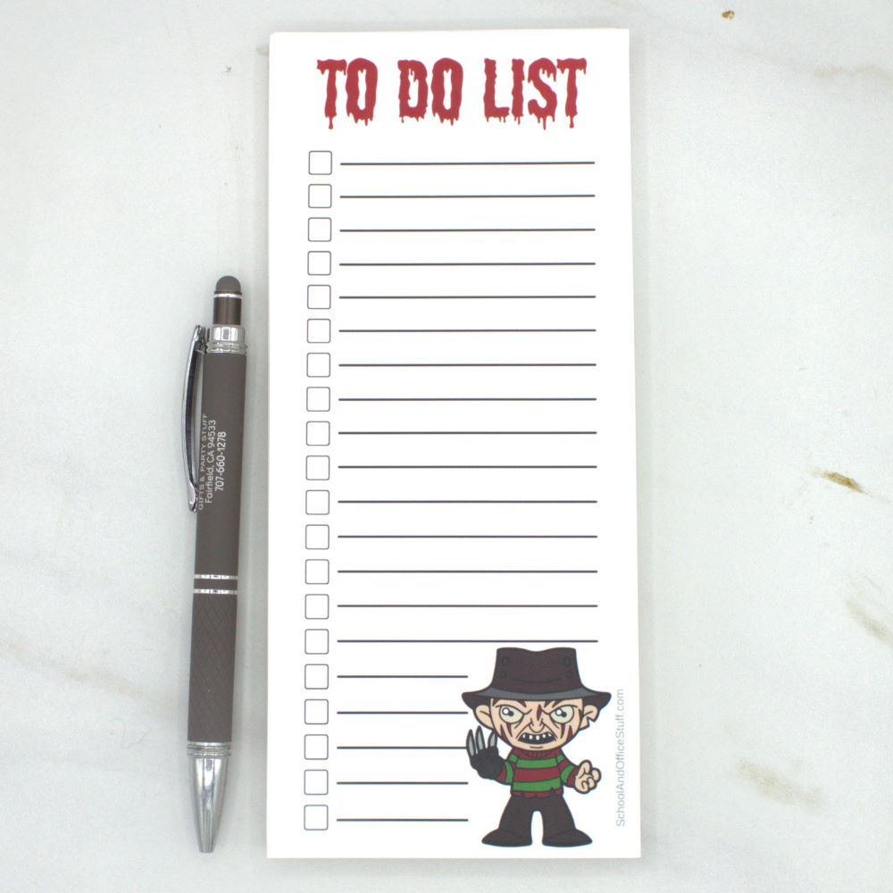 Horror Movie Villain List Pad, Freddy Krueger