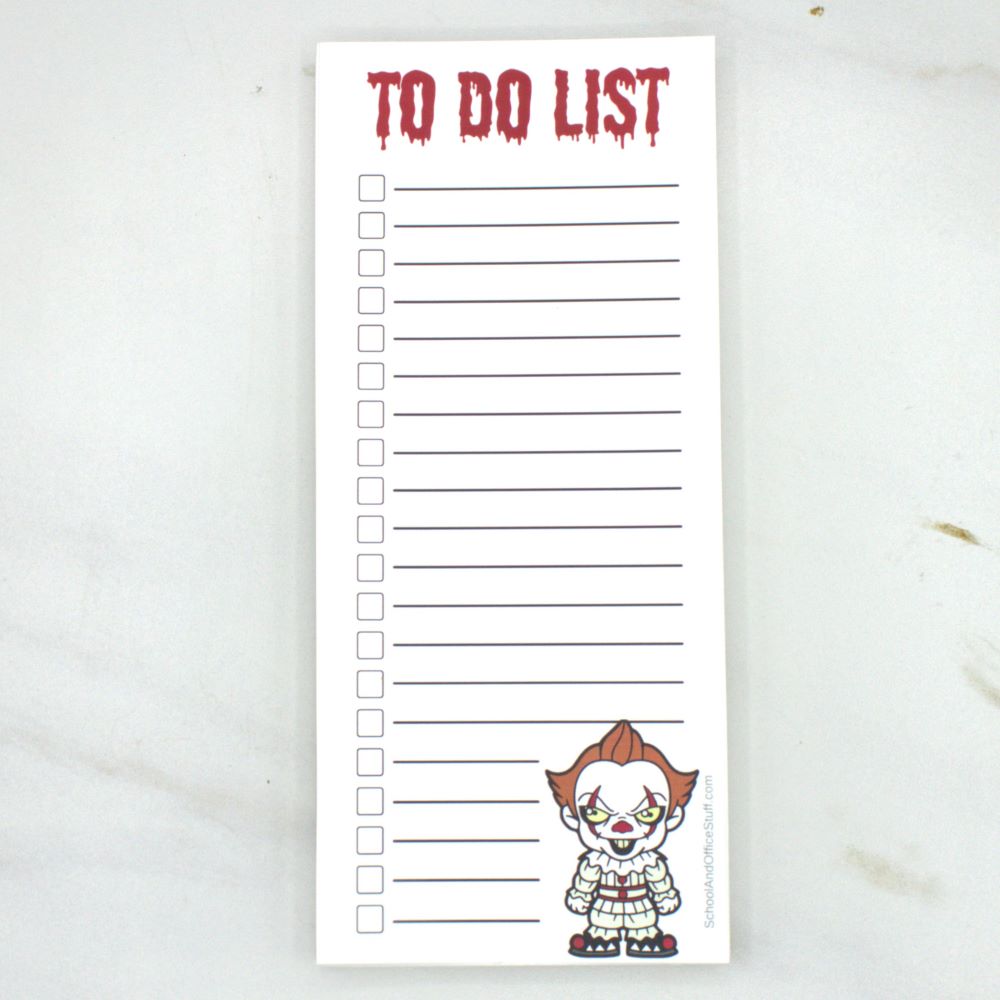 Horror Movie Villain List Pad, Pennywise