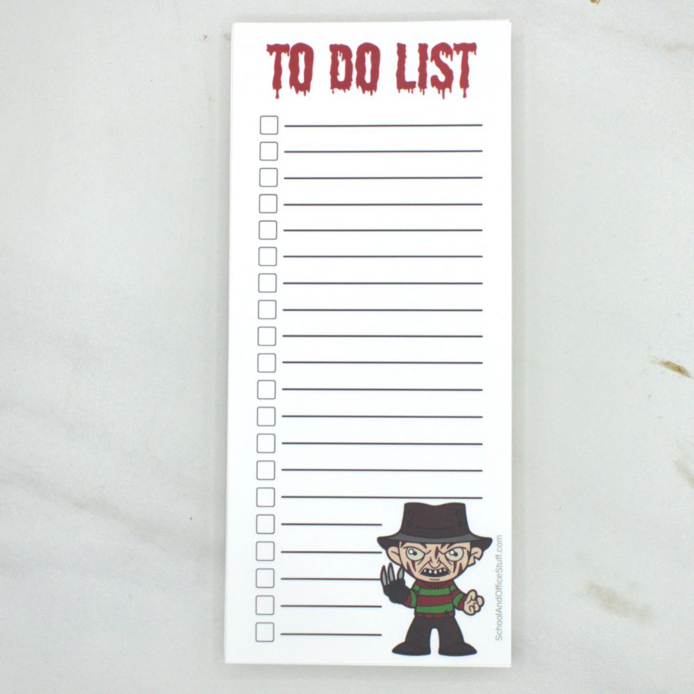 Horror Movie Villain List Pad, Freddy Krueger