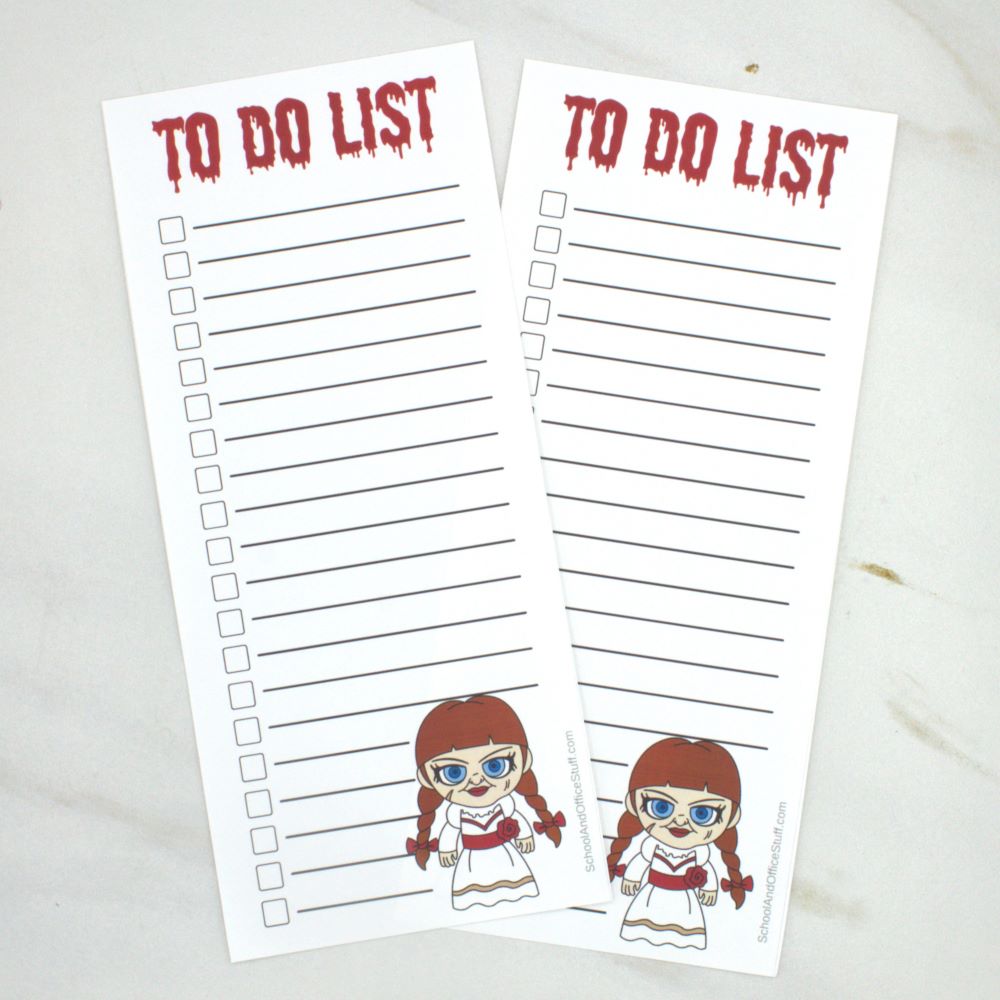 Horror Movie Villain List Pad, Annabelle