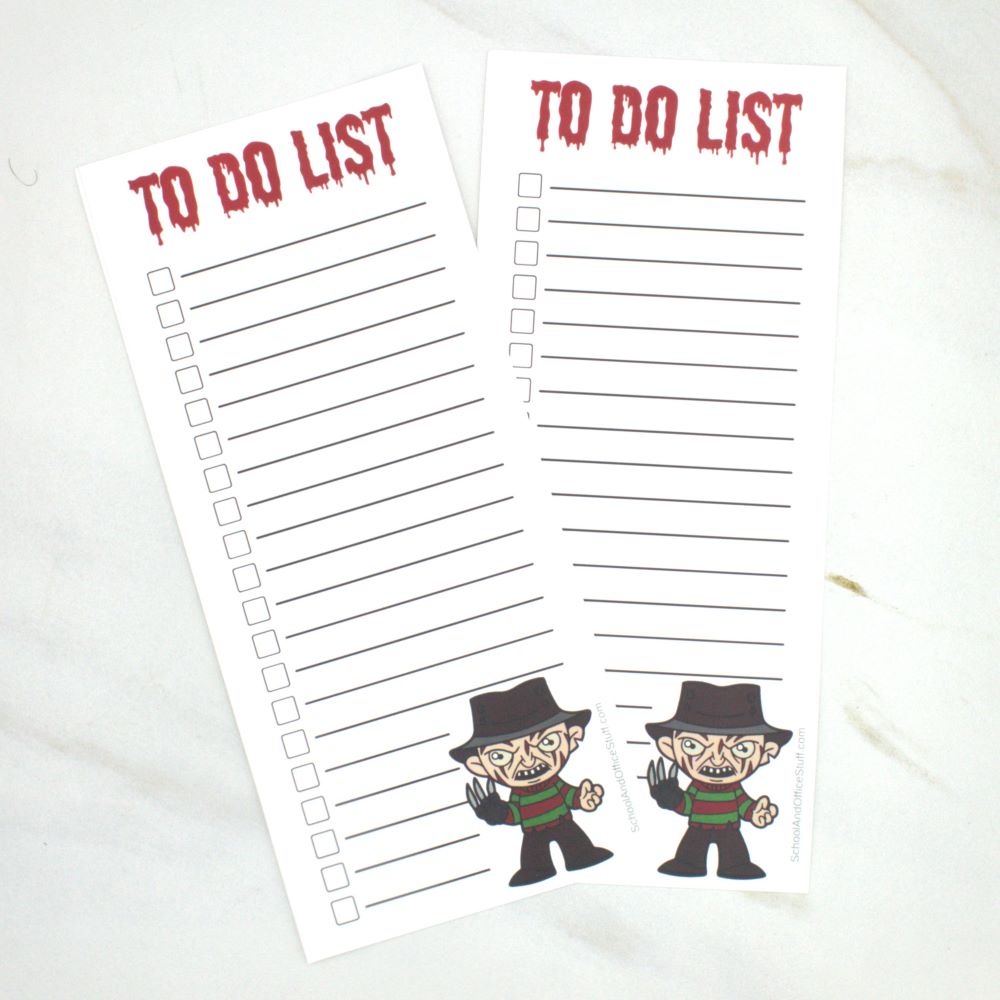 Horror Movie Villain List Pad, Freddy Krueger